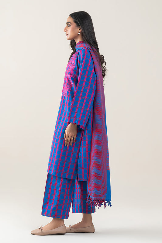 3 PIECE EMBROIDERED KHADDAR JACQUARD SUIT (PRET)