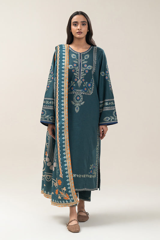 3 PIECE EMBROIDERED SLUB KHADDAR SUIT (PRET)