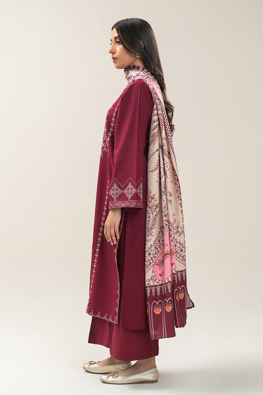 3 PIECE EMBROIDERED SLUB KHADDAR SUIT (PRET)