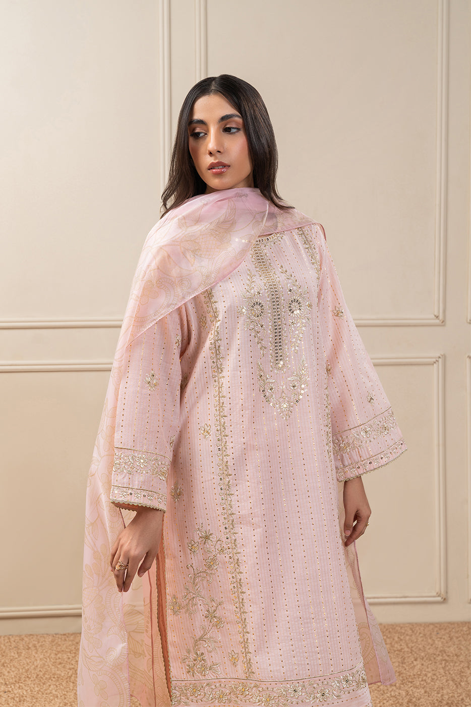 3 PIECE EMBROIDERED TWO TON SUIT (PRET)