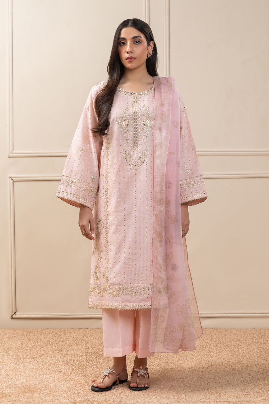 3 PIECE EMBROIDERED TWO TON SUIT (PRET)
