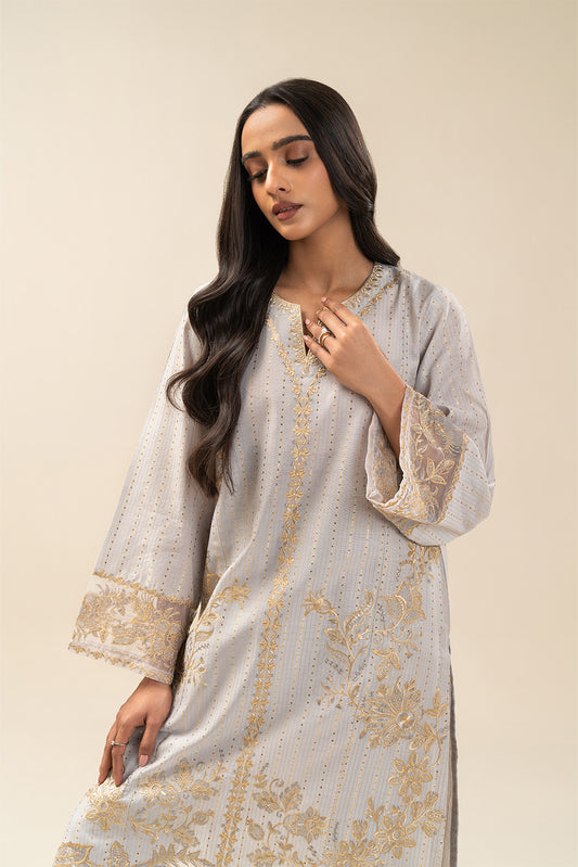 2 PIECE EMBROIDERED TWO TONE SUIT (PRET)