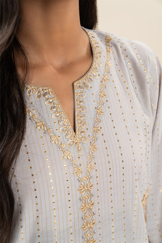 2 PIECE EMBROIDERED TWO TONE SUIT (PRET)