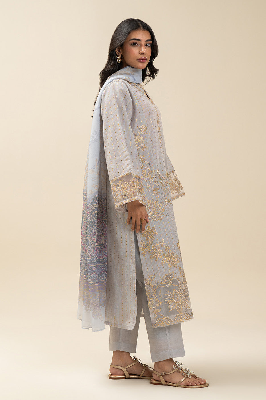 3 PIECE EMBROIDERED TWO TONE SUIT (PRET)