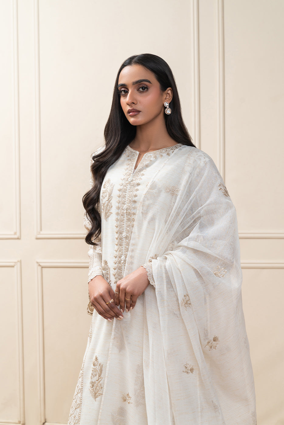 3 PIECE EMBROIDERED ZARI PAPER COTTON SUIT (PRET)