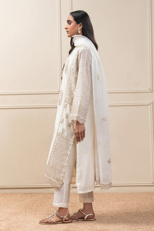 3 PIECE EMBROIDERED ZARI PAPER COTTON SUIT (PRET)