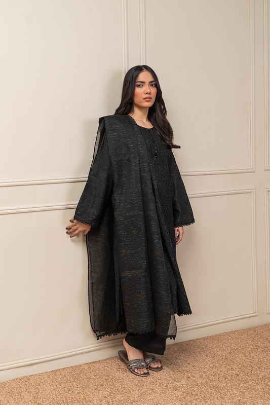 3 PIECE EMBROIDERED ZARI PAPER COTTON SUIT (PRET)