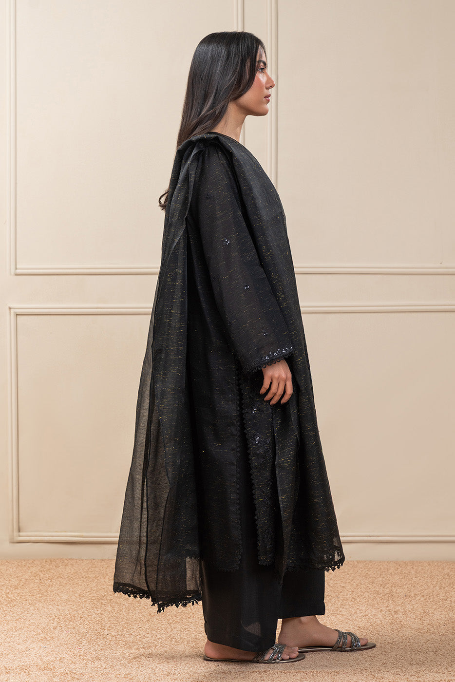 3 PIECE EMBROIDERED ZARI PAPER COTTON SUIT (PRET)