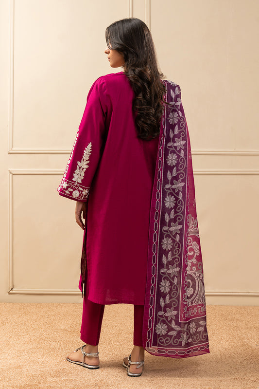3 PIECE EMBROIDERED TWO TONE SUIT (PRET)