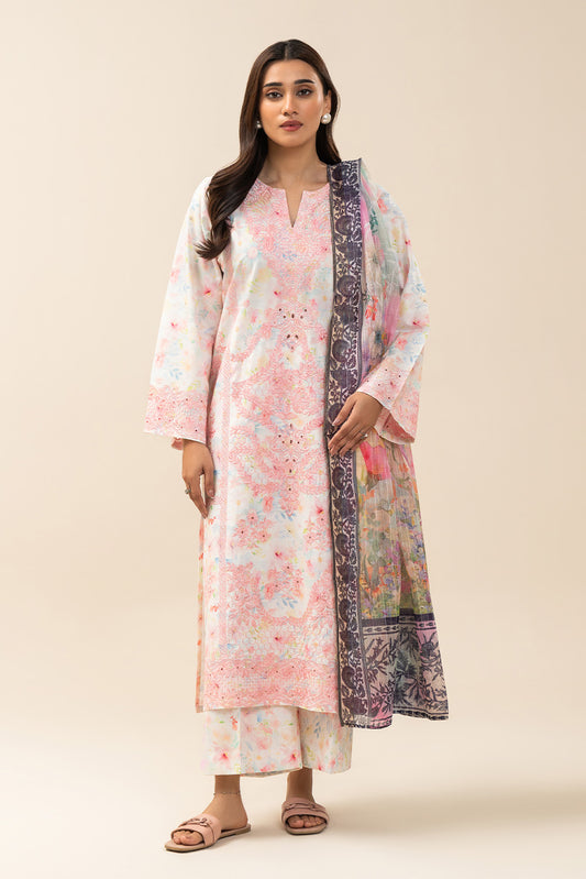 3 PIECE EMBROIDERED COTTON VISCOSE SUIT (PRET)