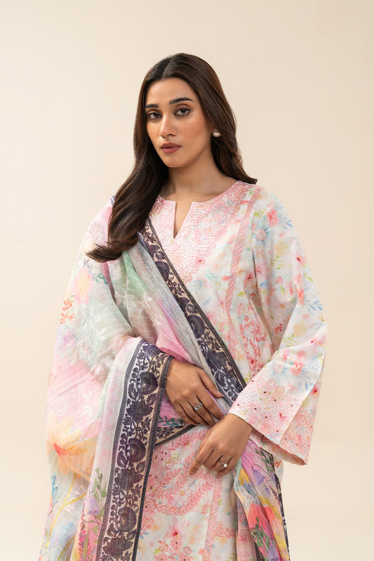 3 PIECE EMBROIDERED COTTON VISCOSE SUIT (PRET)