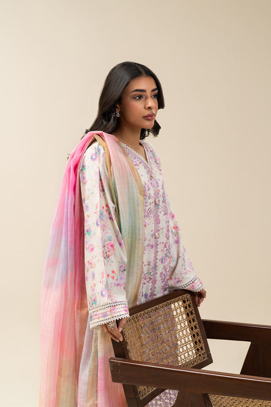 3 PIECE EMBROIDERED COTTON VISCOSE SUIT (PRET)