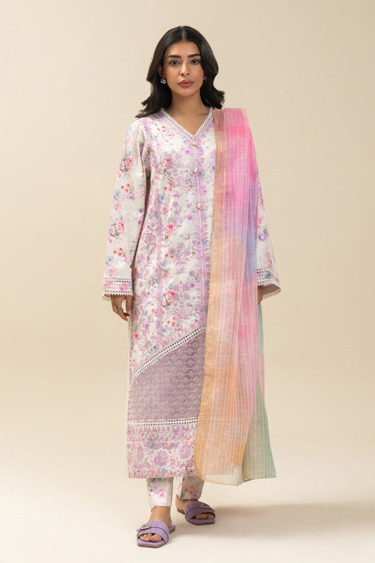 3 PIECE EMBROIDERED COTTON VISCOSE SUIT (PRET)
