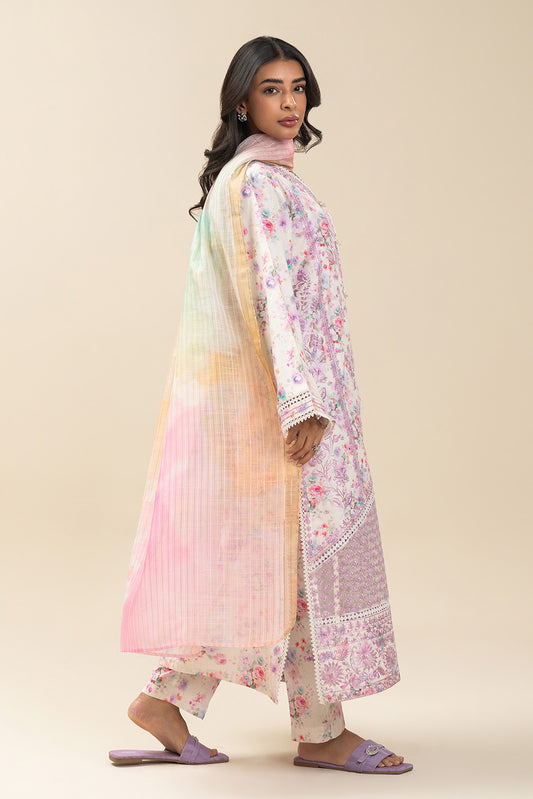 3 PIECE EMBROIDERED COTTON VISCOSE SUIT (PRET)