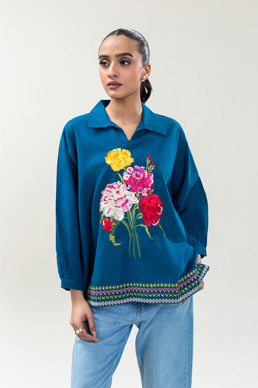 EMBROIDERED TWO WAY SLUB TOP (PRET)