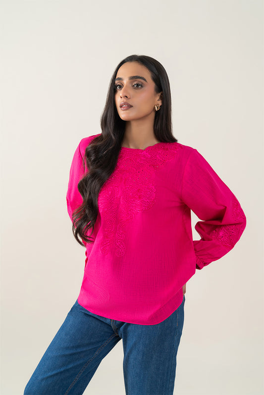 EMBROIDERED TWO WAY SLUB TOP (PRET)