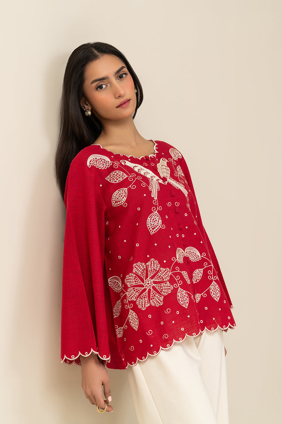EMBROIDERED TWO WAY SLUB TOP (PRET)