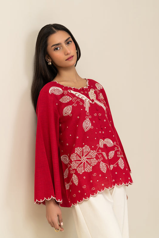 EMBROIDERED TWO WAY SLUB TOP (PRET)