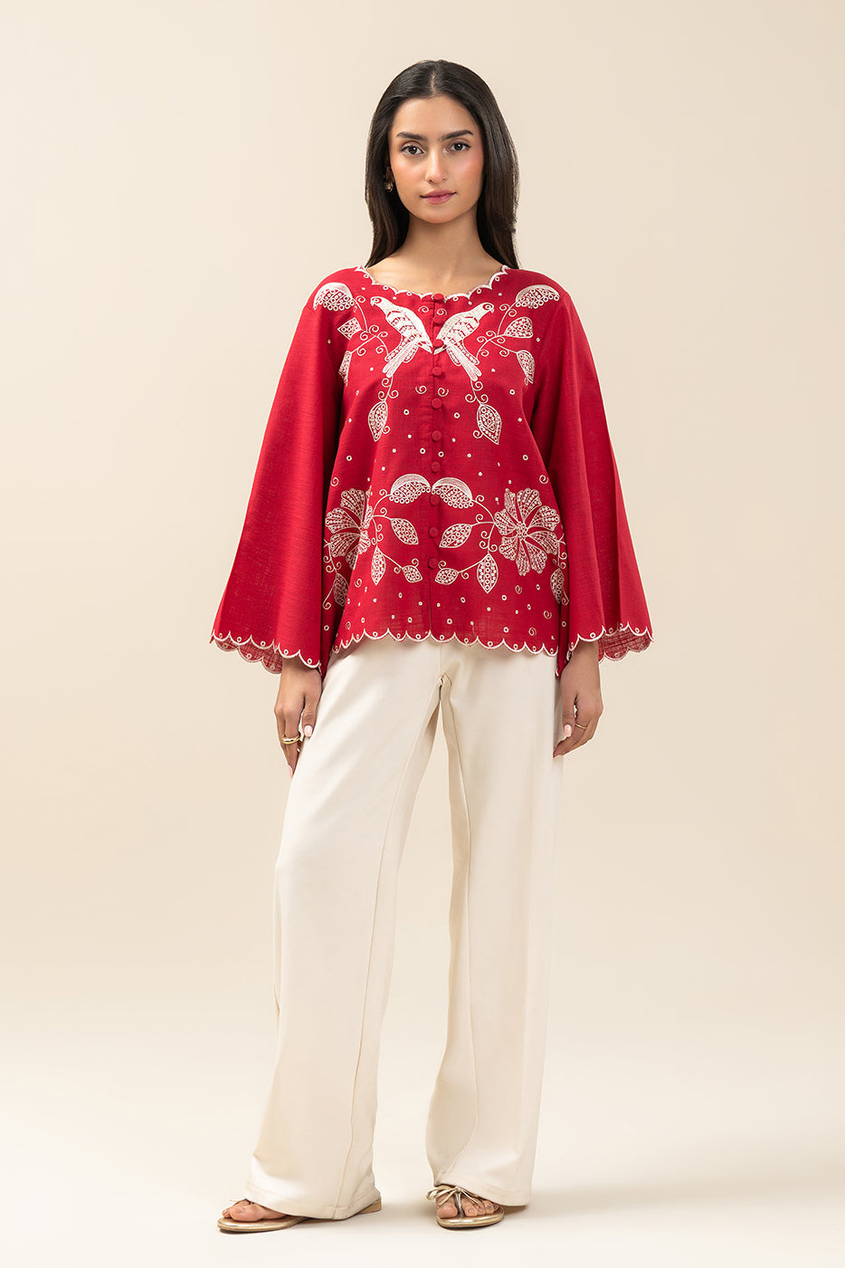 EMBROIDERED TWO WAY SLUB TOP (PRET)