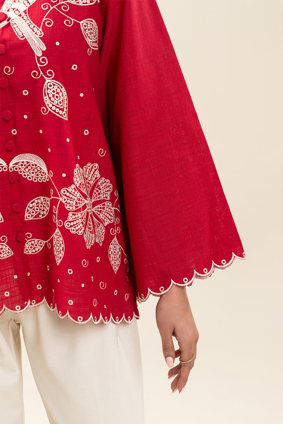 EMBROIDERED TWO WAY SLUB TOP (PRET)