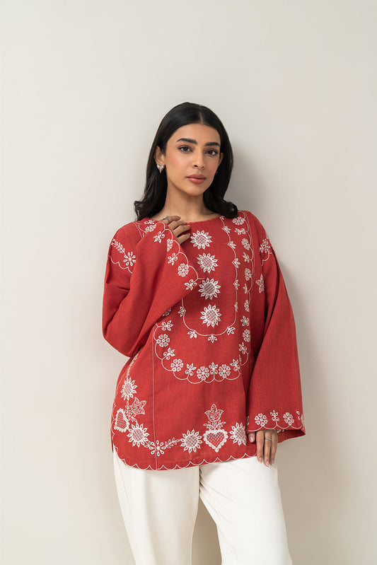 EMBROIDERED TWO WAY SLUB TOP (PRET)