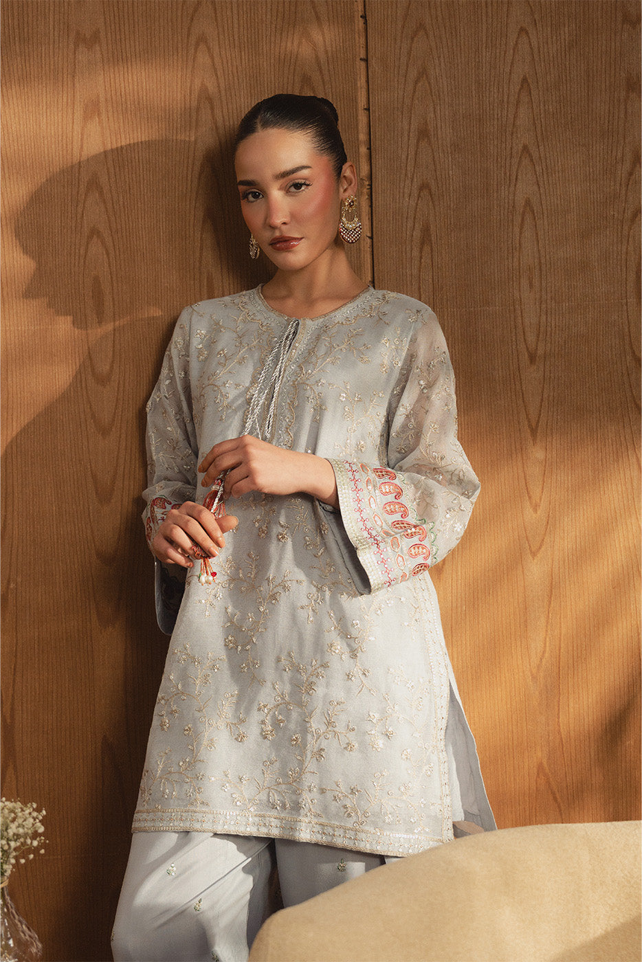 2 PIECE EMBROIDERED COTTON NET SUIT (LUXURY PRET)