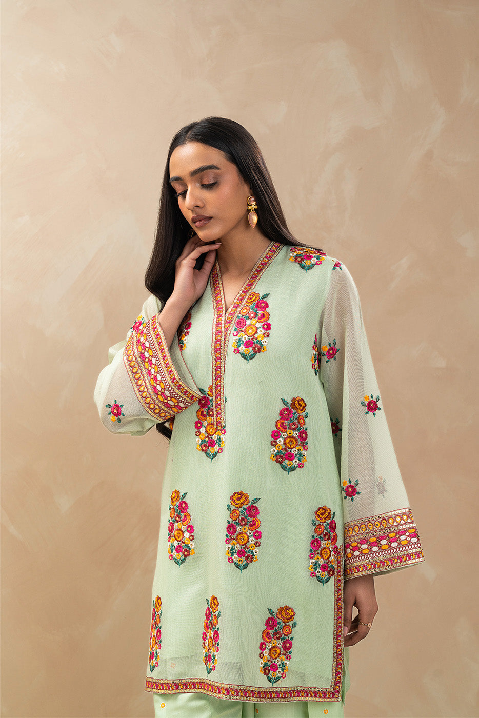 2 PIECE EMBROIDERED COTTON NET SUIT (LUXURY-PRET)