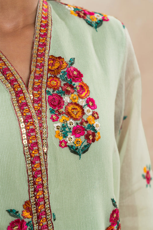 2 PIECE EMBROIDERED COTTON NET SUIT (LUXURY-PRET)