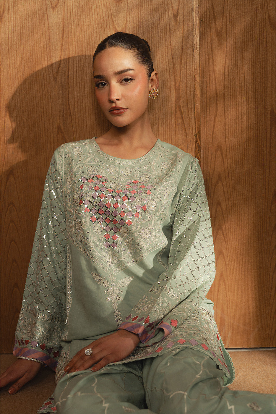 EMBROIDERED RAW SILK SHIRT (LUXURY PRET)