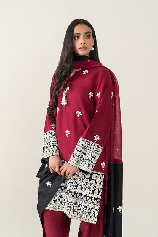 3 PIECE EMBROIDERED RAW SILK SUIT (LUXURY-PRET)