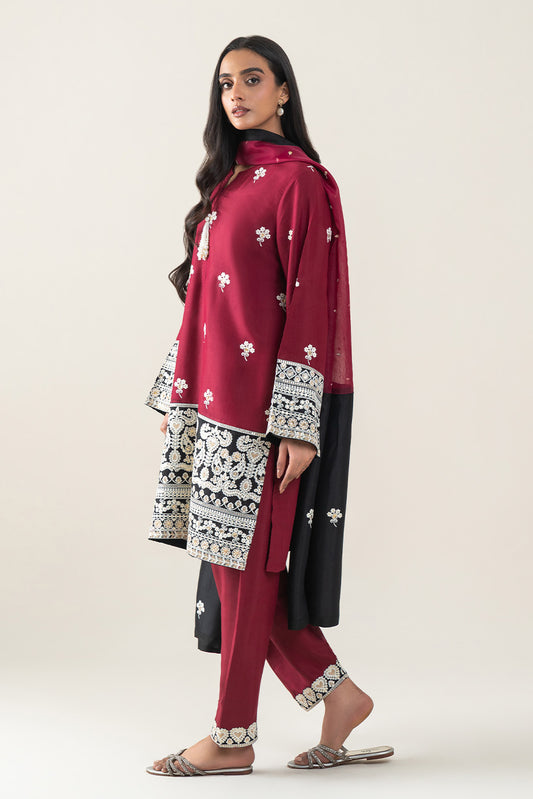 3 PIECE EMBROIDERED RAW SILK SUIT (LUXURY-PRET)
