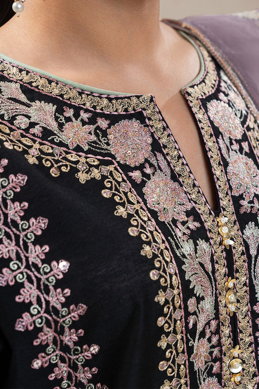 3 PIECE EMBROIDERED TWO TONE SUIT (LUXURY-PRET)