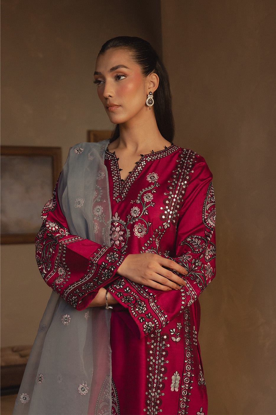 2 PIECE EMBROIDERED TWO TONE SUIT (LUXURY PRET)