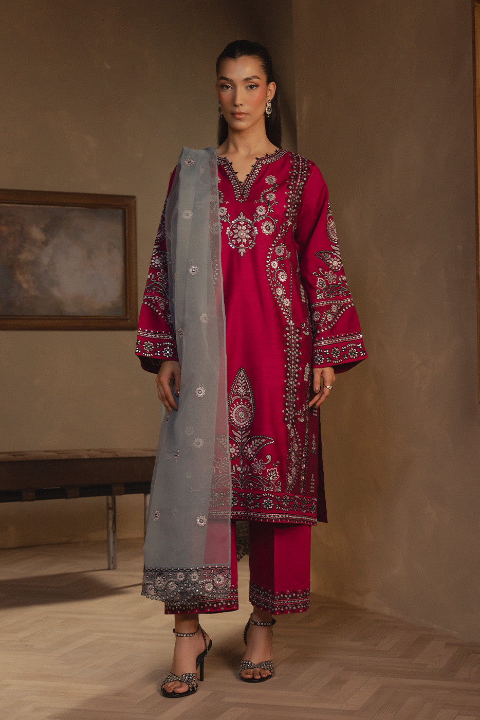 2 PIECE EMBROIDERED TWO TONE SUIT (LUXURY PRET)