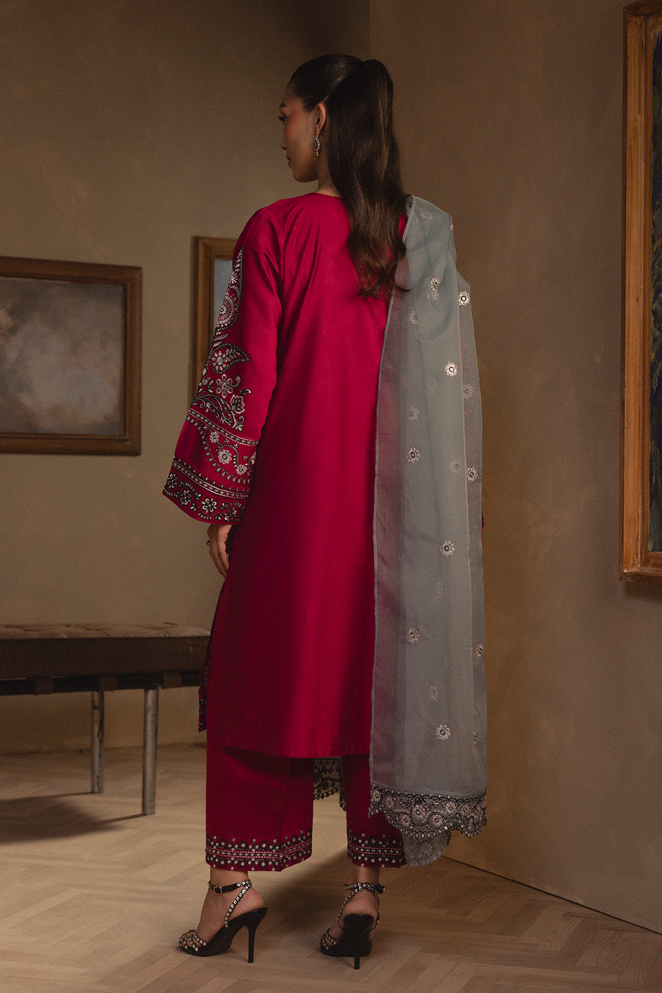 3 PIECE EMBROIDERED TWO TONE SUIT (LUXURY PRET)