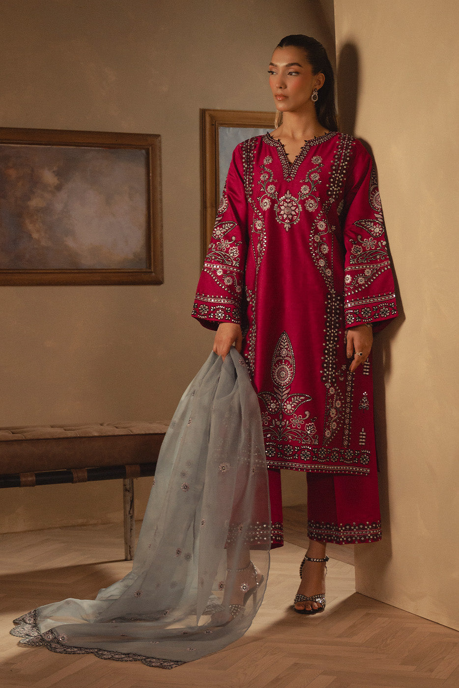 2 PIECE EMBROIDERED TWO TONE SUIT (LUXURY PRET)