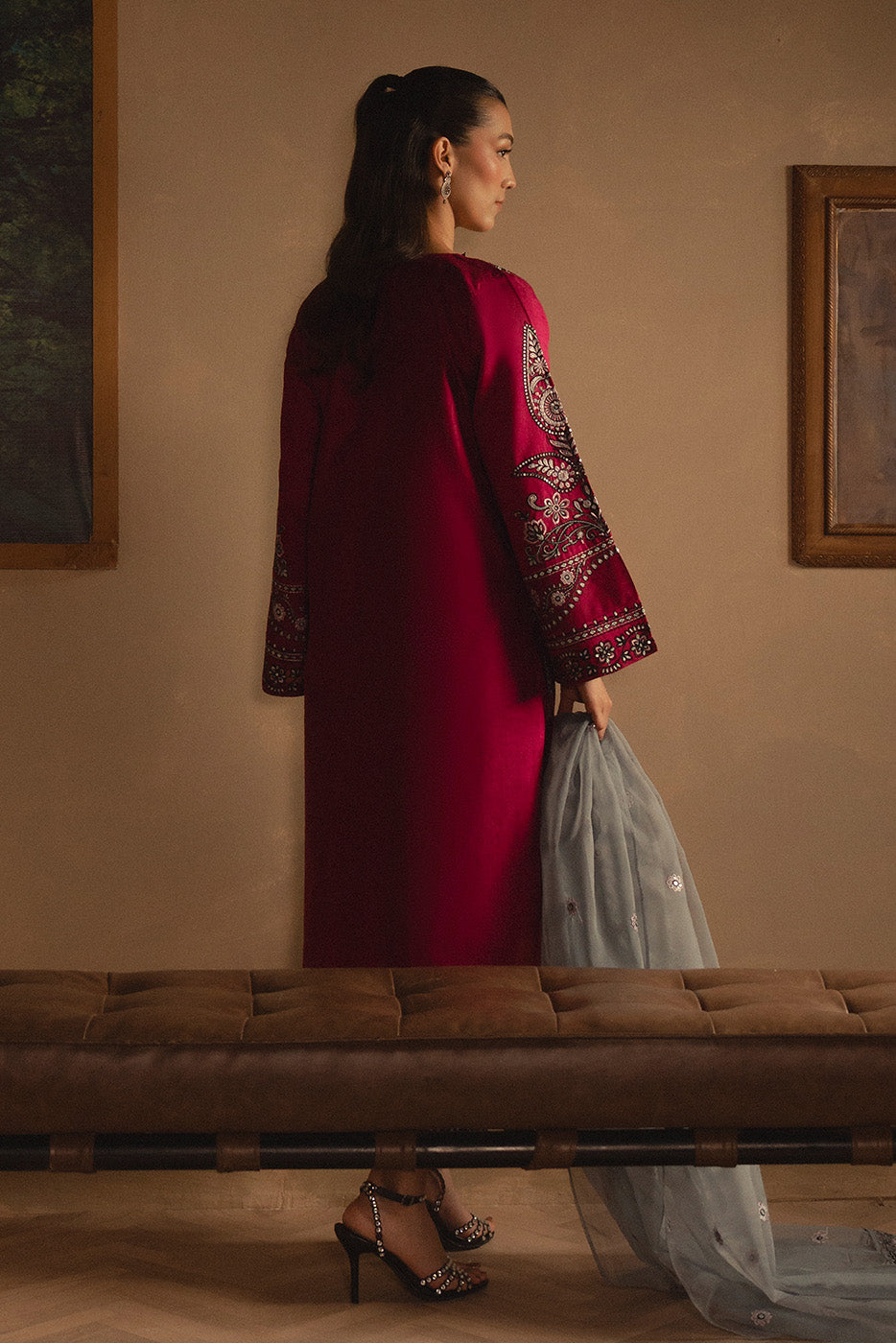 3 PIECE EMBROIDERED TWO TONE SUIT (LUXURY PRET)