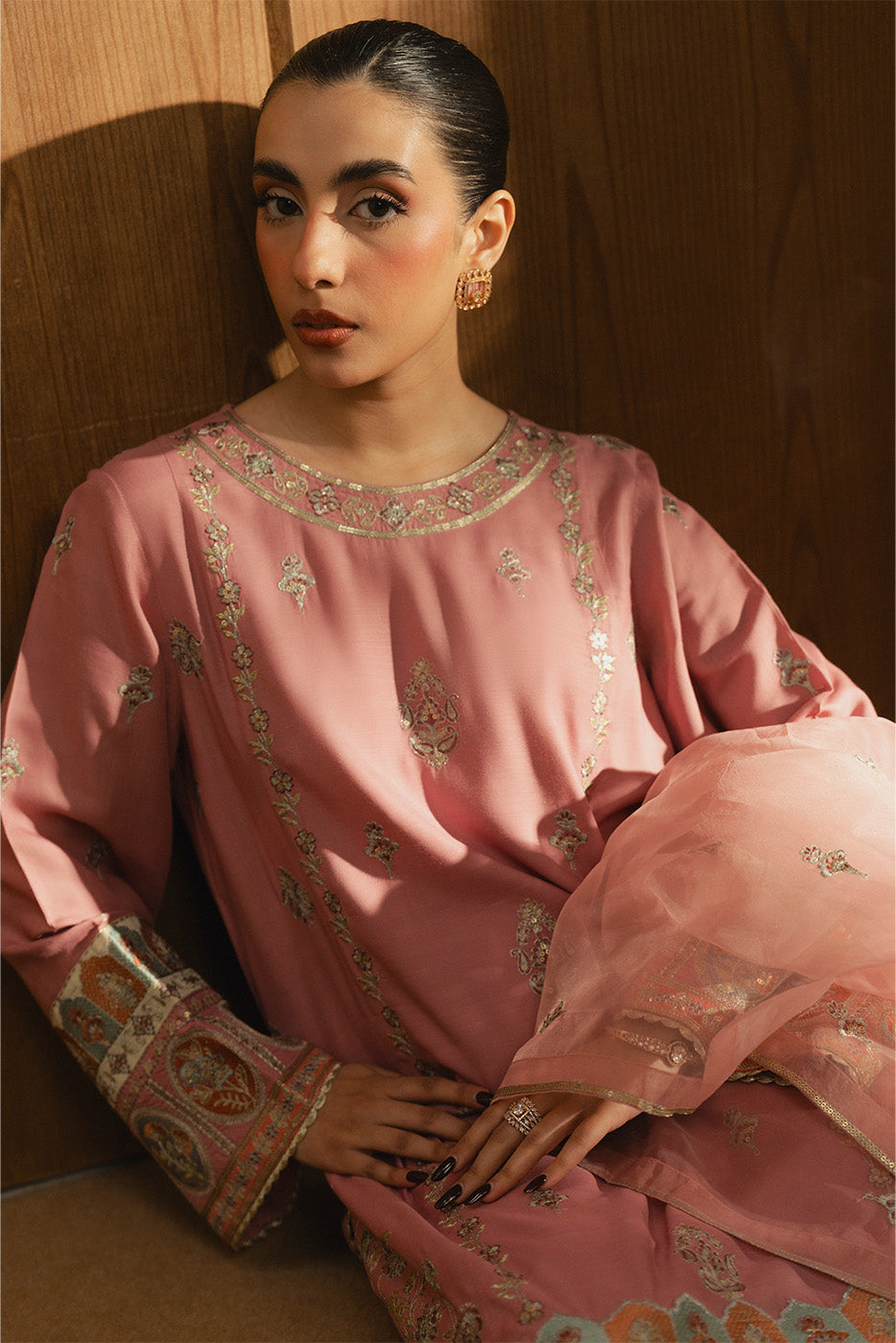 3 PIECE EMBROIDERED RAW SILK SHIRT (LUXURY-PRET)