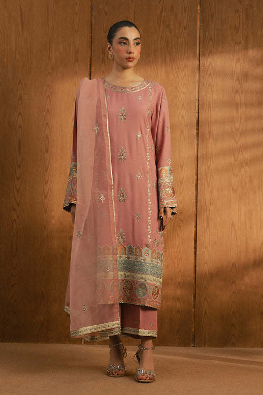 3 PIECE EMBROIDERED RAW SILK SHIRT (LUXURY-PRET)