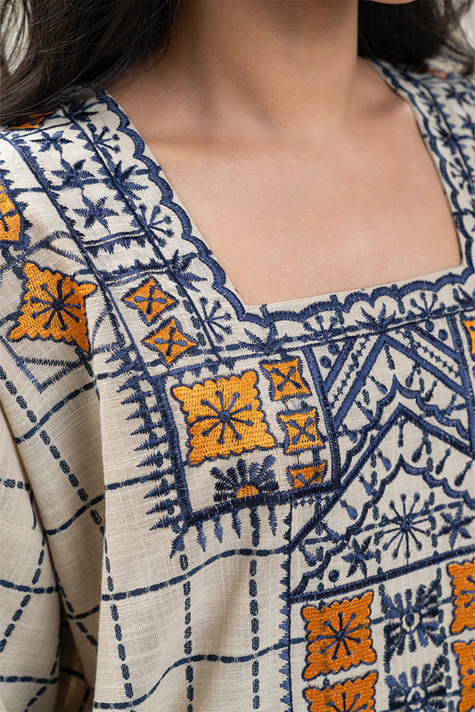 2 PIECE EMBROIDERED KHADDAR JACQUARD SUIT (PRET)