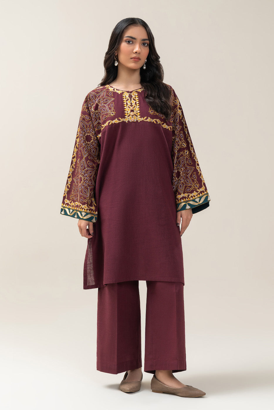 2 PIECE EMBROIDERED TWO WAY SLUB SUIT (PRET)