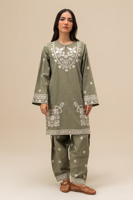 2 PIECE EMBROIDERED TWO WAY SLUB SUIT (PRET)