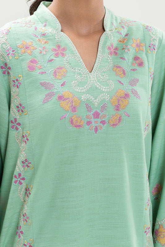 2 PIECE EMBROIDERED SLUB KHADDAR SUIT (PRET)