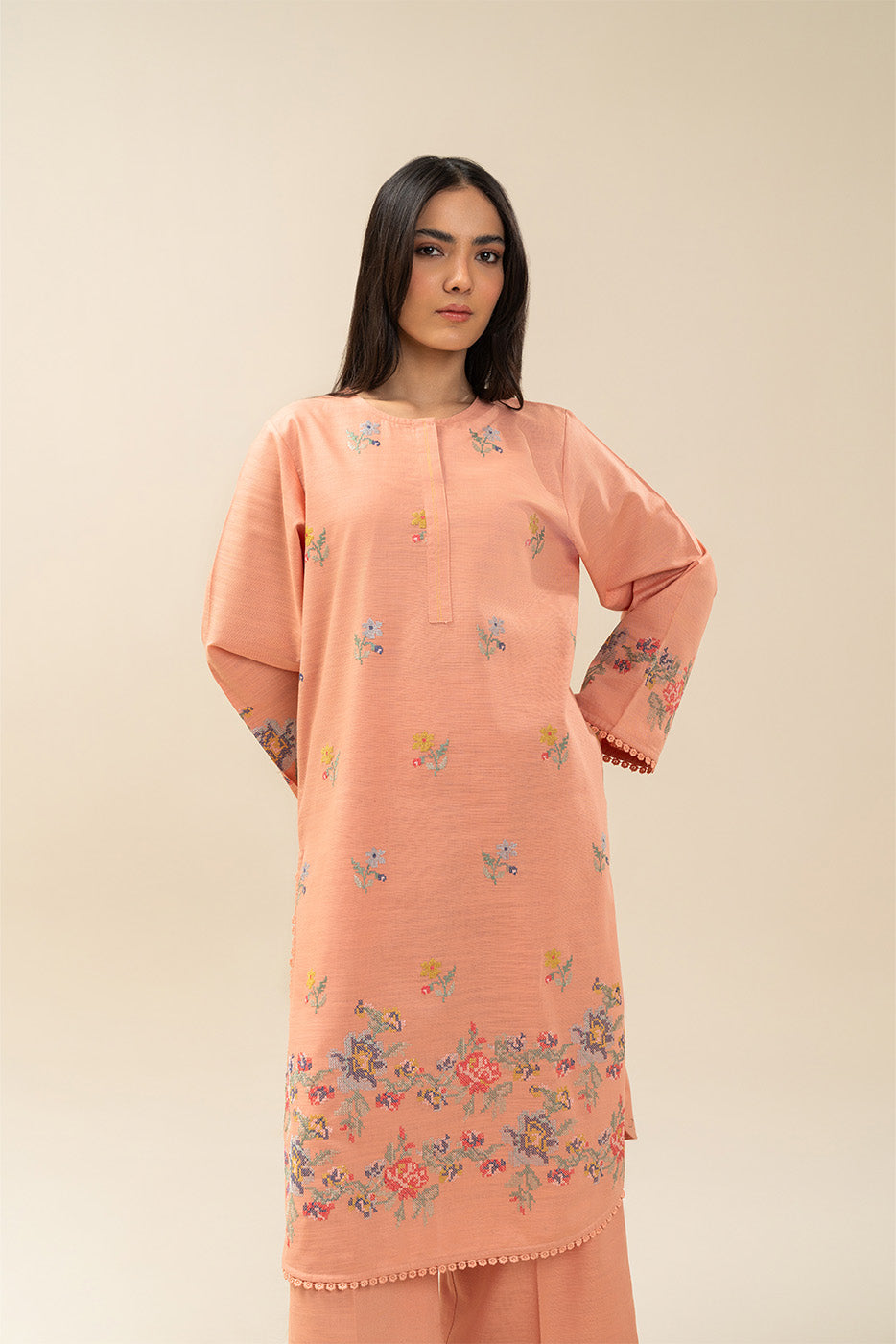 2 PIECE EMBROIDERED SLUB KHADDAR SUIT (PRET)