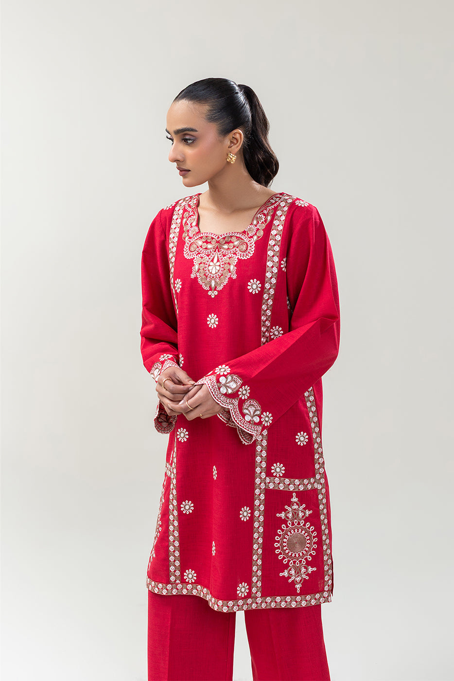 2 PIECE EMBROIDERED TWO WAY SLUB SUIT (PRET)