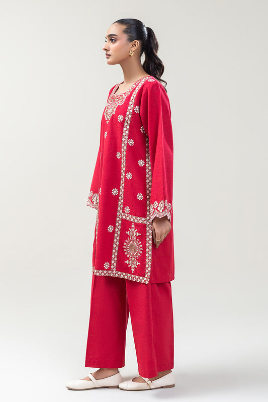 2 PIECE EMBROIDERED TWO WAY SLUB SUIT (PRET)