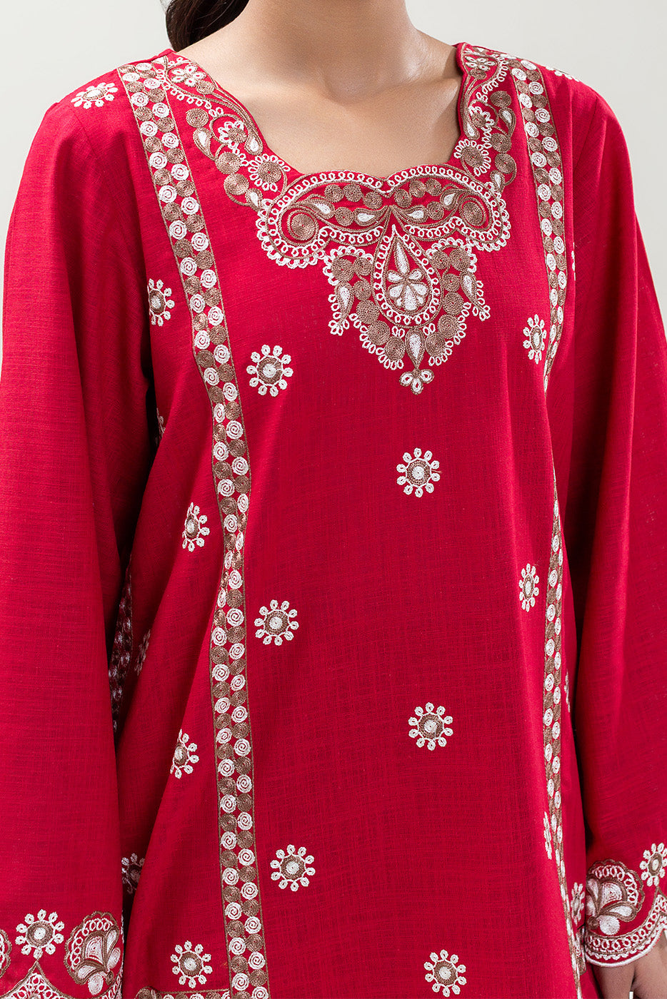 2 PIECE EMBROIDERED TWO WAY SLUB SUIT (PRET)