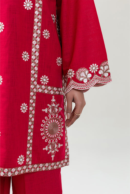 2 PIECE EMBROIDERED TWO WAY SLUB SUIT (PRET)