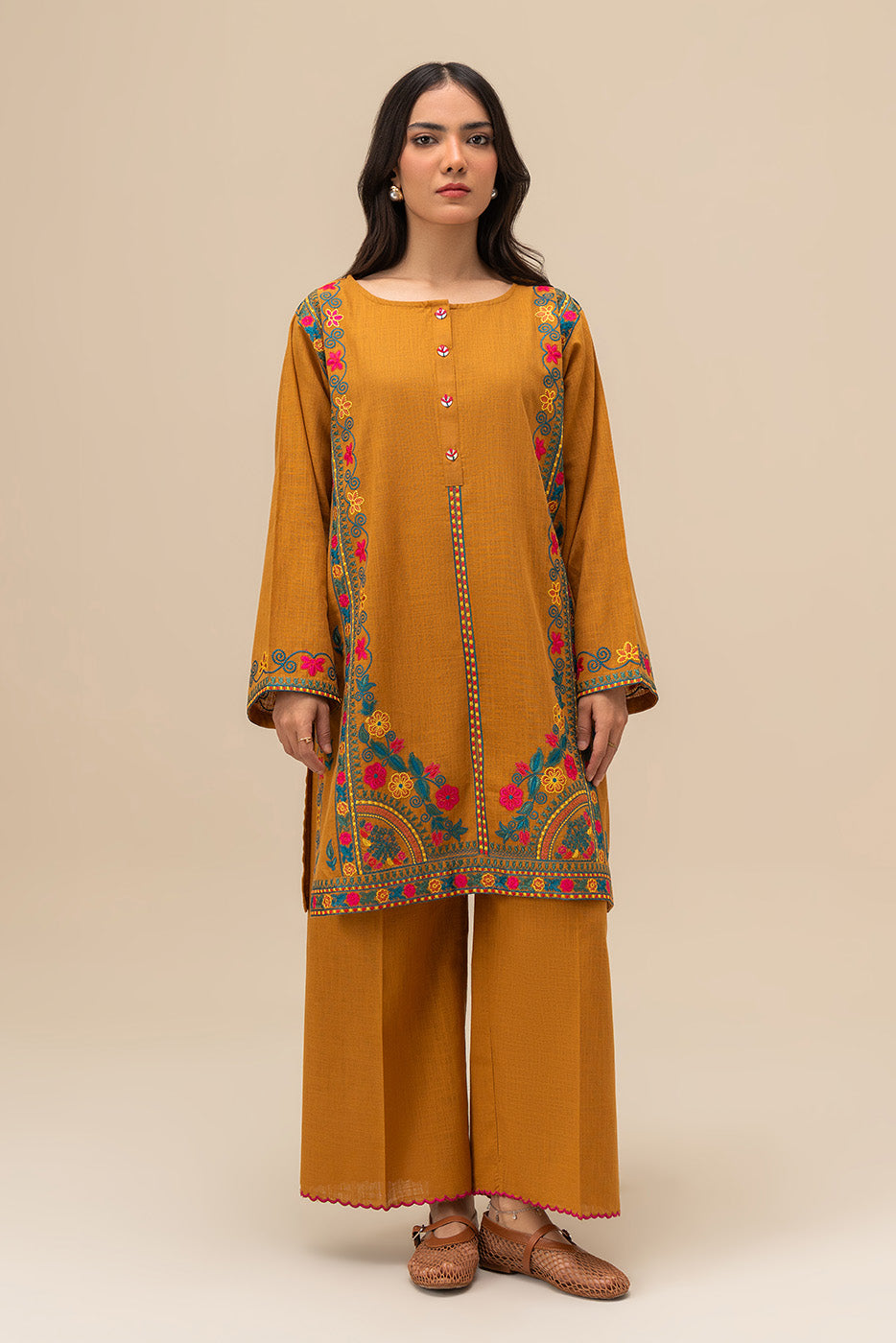 2 PIECE EMBROIDERED TWO WAY SLUB SUIT (PRET)