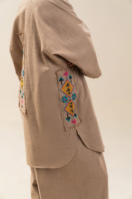 2 PIECE EMBROIDERED TWO WAY SLUB SUIT (PRET)